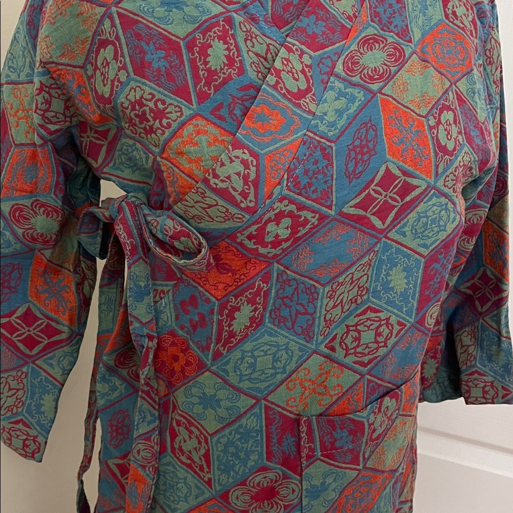 100% Cotton Multicolor Geometric Kimono Robe - Picture 1 of 3